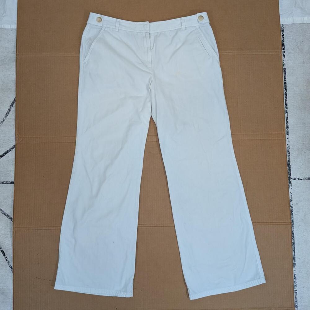 Ann Taylor LOFT white cotton straight‑leg trousers, size 14